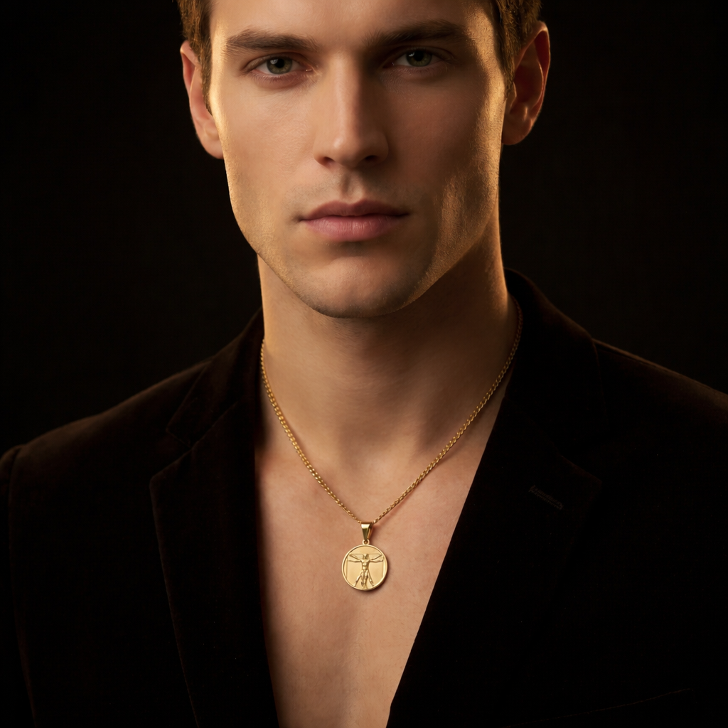 Gold Vitruvian Man Pendant Necklace