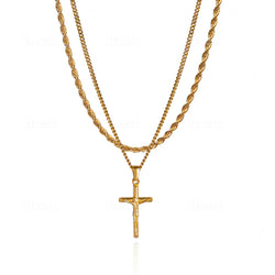 Gold Set - Crucifix and 5mm Rope Chain Necklace