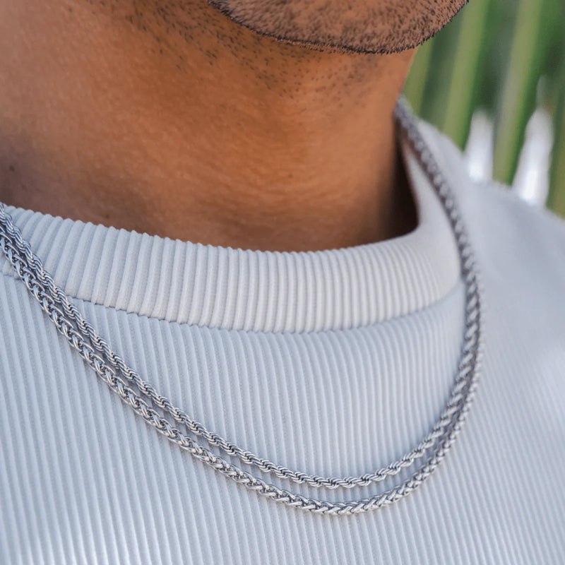 SILVER SET - CRUCIFIX AND 3MM ROPE CHAIN NECKLACE