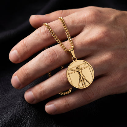 Gold Vitruvian Man Pendant Necklace