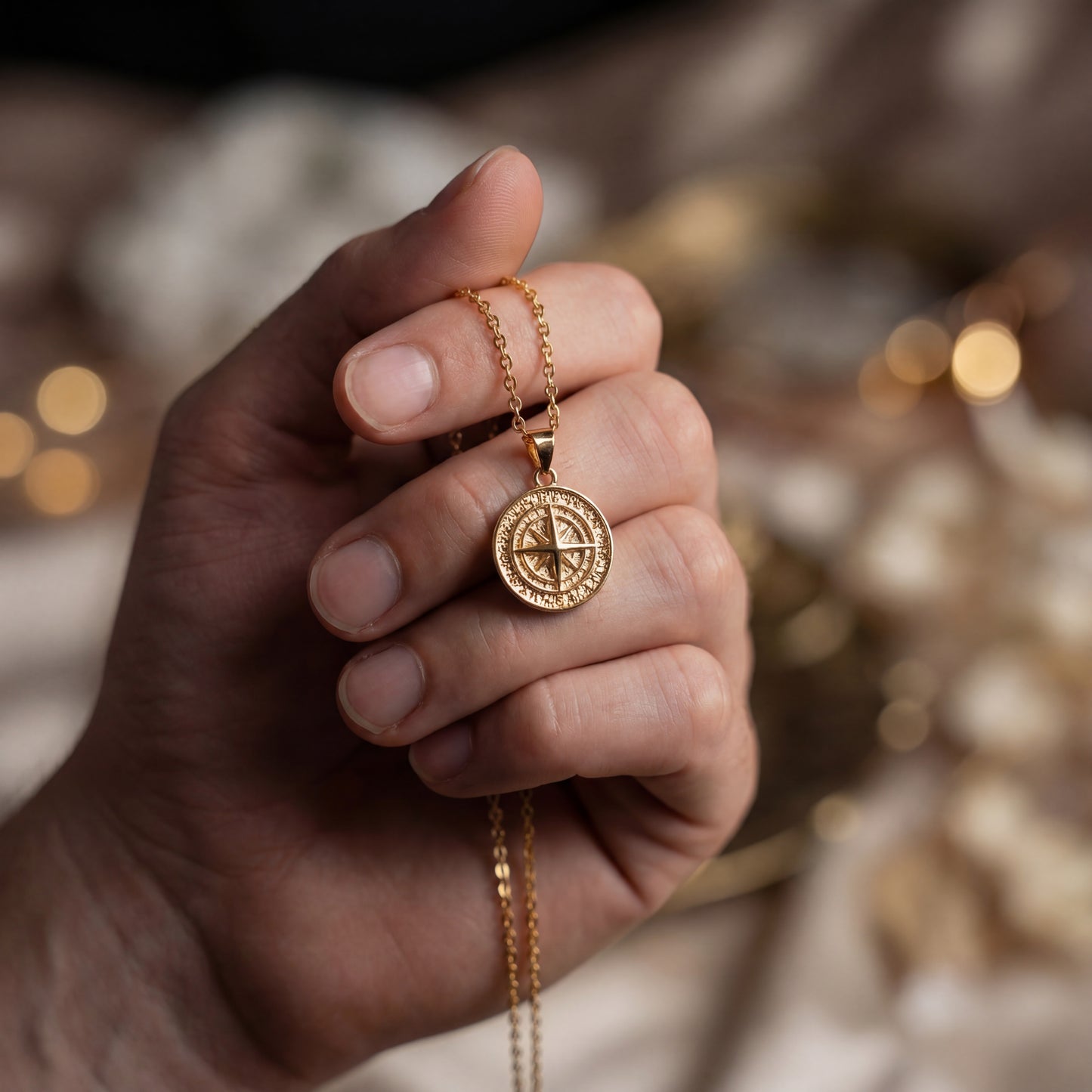 Gold Pendant Necklace - Compass