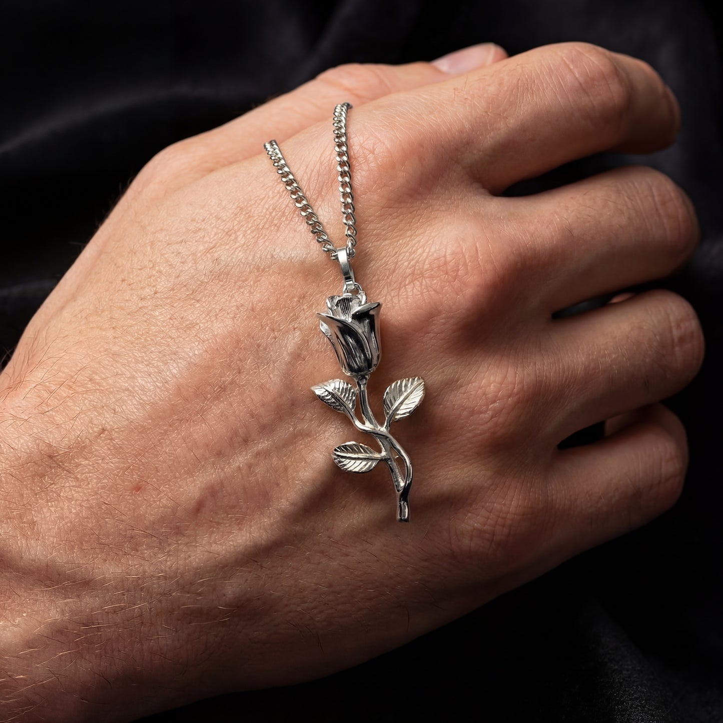 Rose Pendant Necklace - Silver Plated
