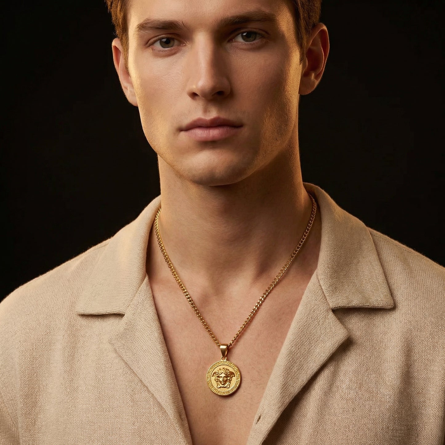 Gold Pendant Necklace - Medusa