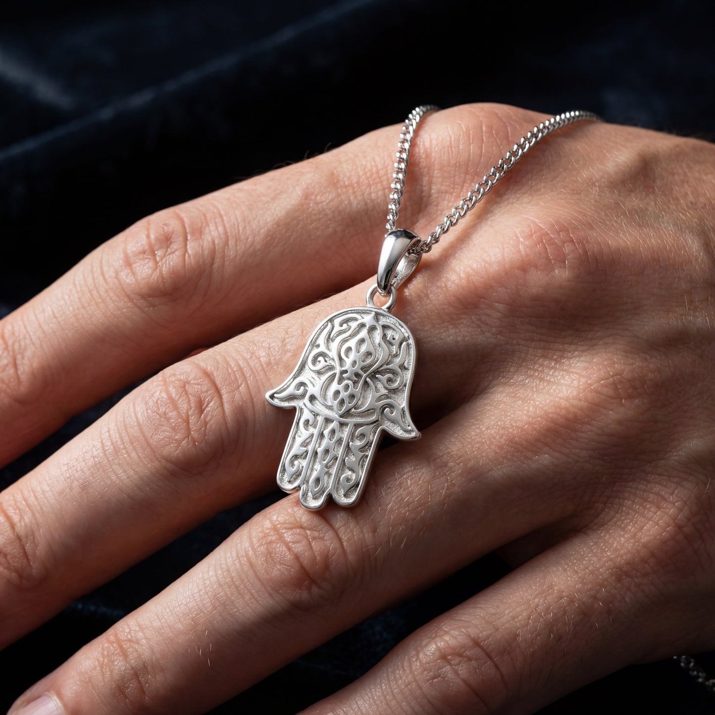 Silver Hamsa Hand Pendant Necklace
