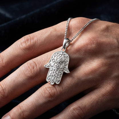 Silver Hamsa Hand Pendant Necklace