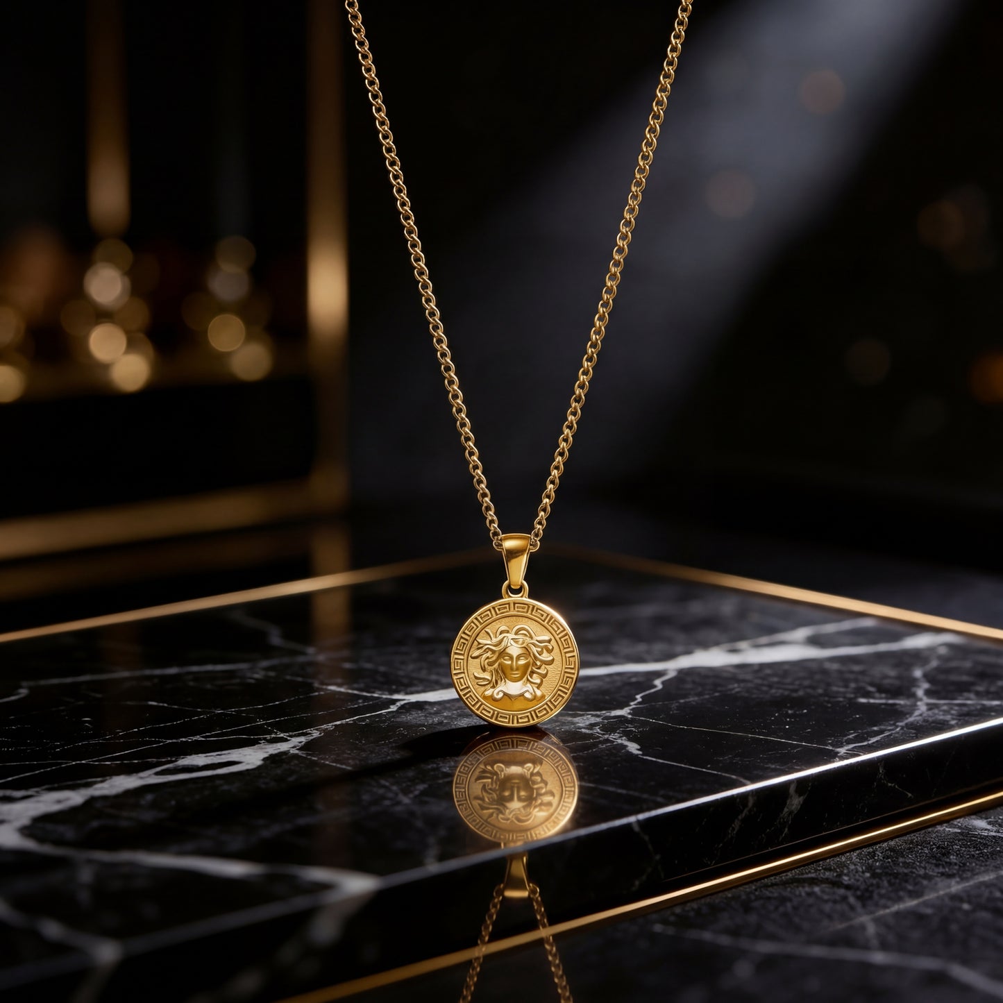 Gold Pendant Necklace - Medusa