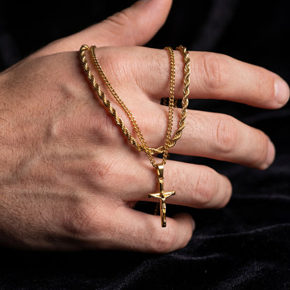 Gold Set - Crucifix and 5mm Rope Chain Necklace