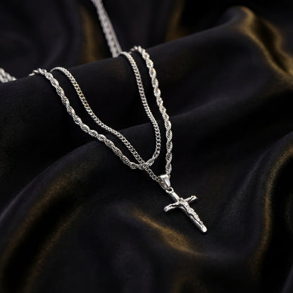 SILVER SET - CRUCIFIX AND 3MM ROPE CHAIN NECKLACE