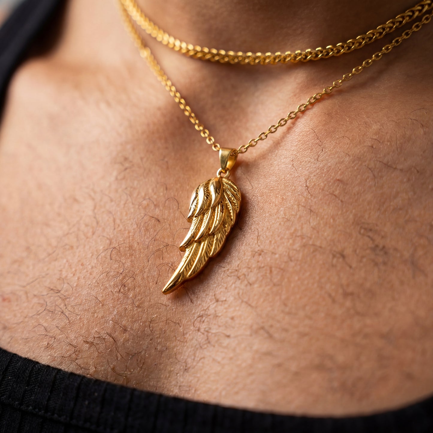 Gold Pendant Necklace - Angel Wing