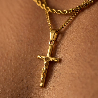 Gold Set - Crucifix and 5mm Rope Chain Necklace