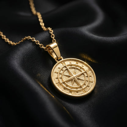 Gold Pendant Necklace - Compass