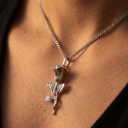 Rose Pendant Necklace - Silver Plated