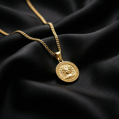 Gold Pendant Necklace - Medusa