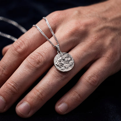 Lion Pendant Necklace - Silver