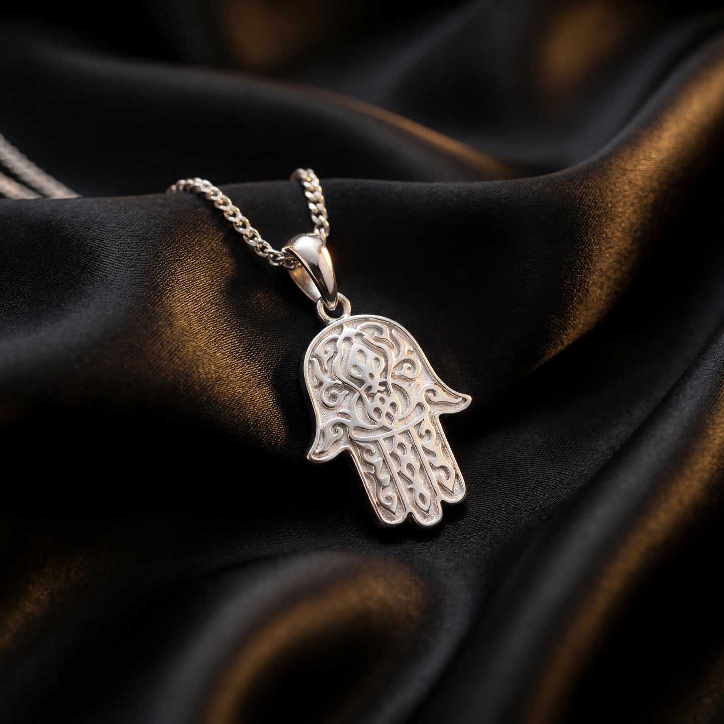 Silver Hamsa Hand Pendant Necklace