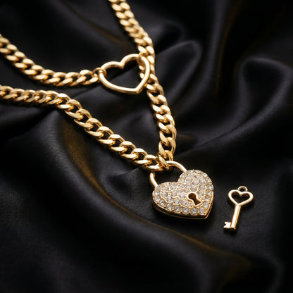 Bazel heart Lock & Key Chain Choker