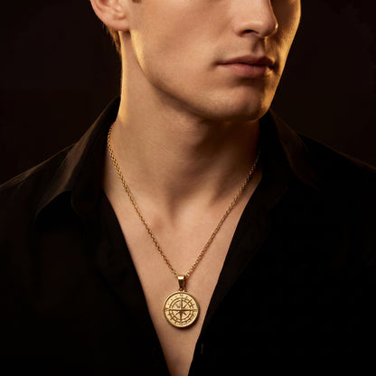 Gold Pendant Necklace - Compass