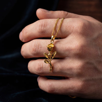 Rose Pendant Necklace - 18K Gold Plated