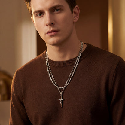 SILVER SET - CRUCIFIX AND 3MM ROPE CHAIN NECKLACE