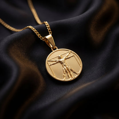 Gold Vitruvian Man Pendant Necklace