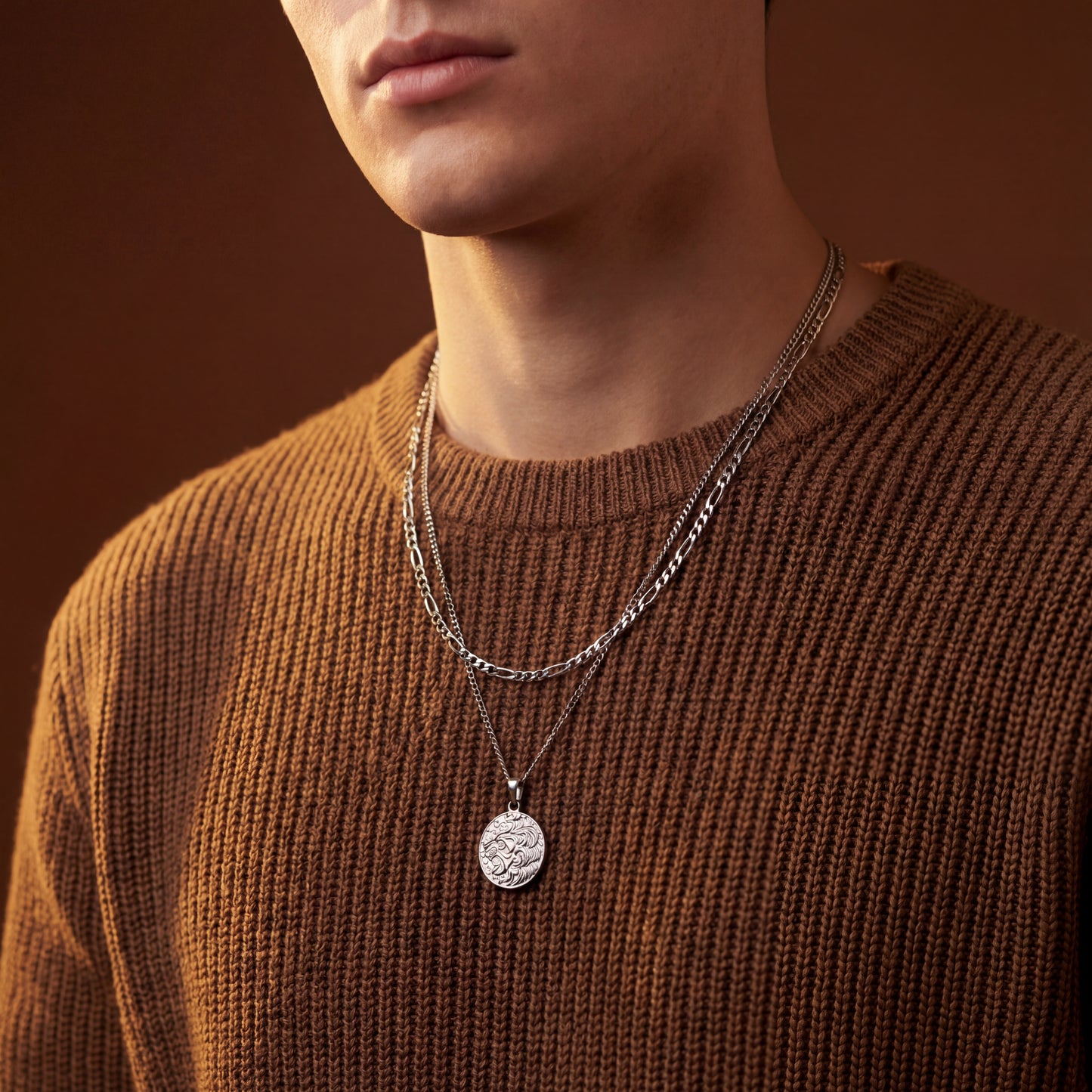 Lion Pendant Necklace - Silver