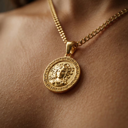 Gold Pendant Necklace - Medusa