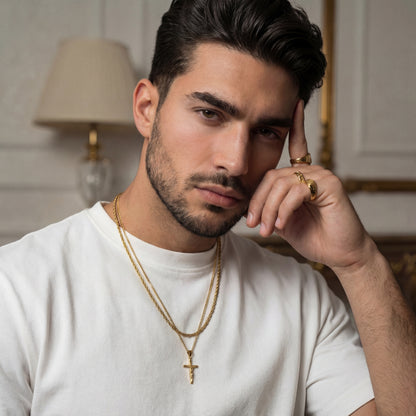 Gold Set - Crucifix and 5mm Rope Chain Necklace