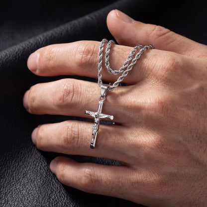 SILVER SET - CRUCIFIX AND 3MM ROPE CHAIN NECKLACE