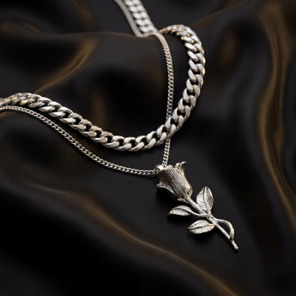 Rose Pendant Necklace - Silver Plated