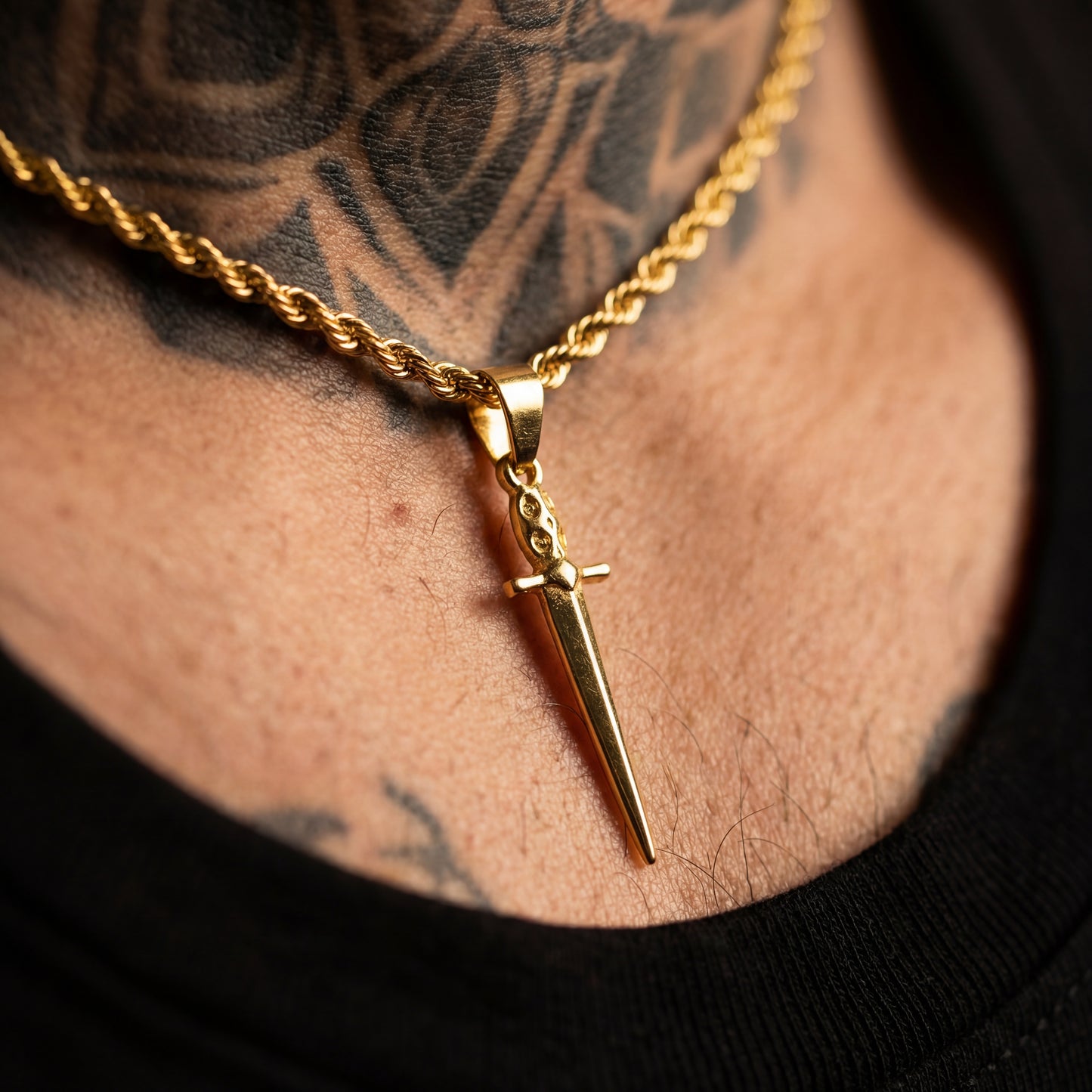 Gold Dagger Pendant Necklace