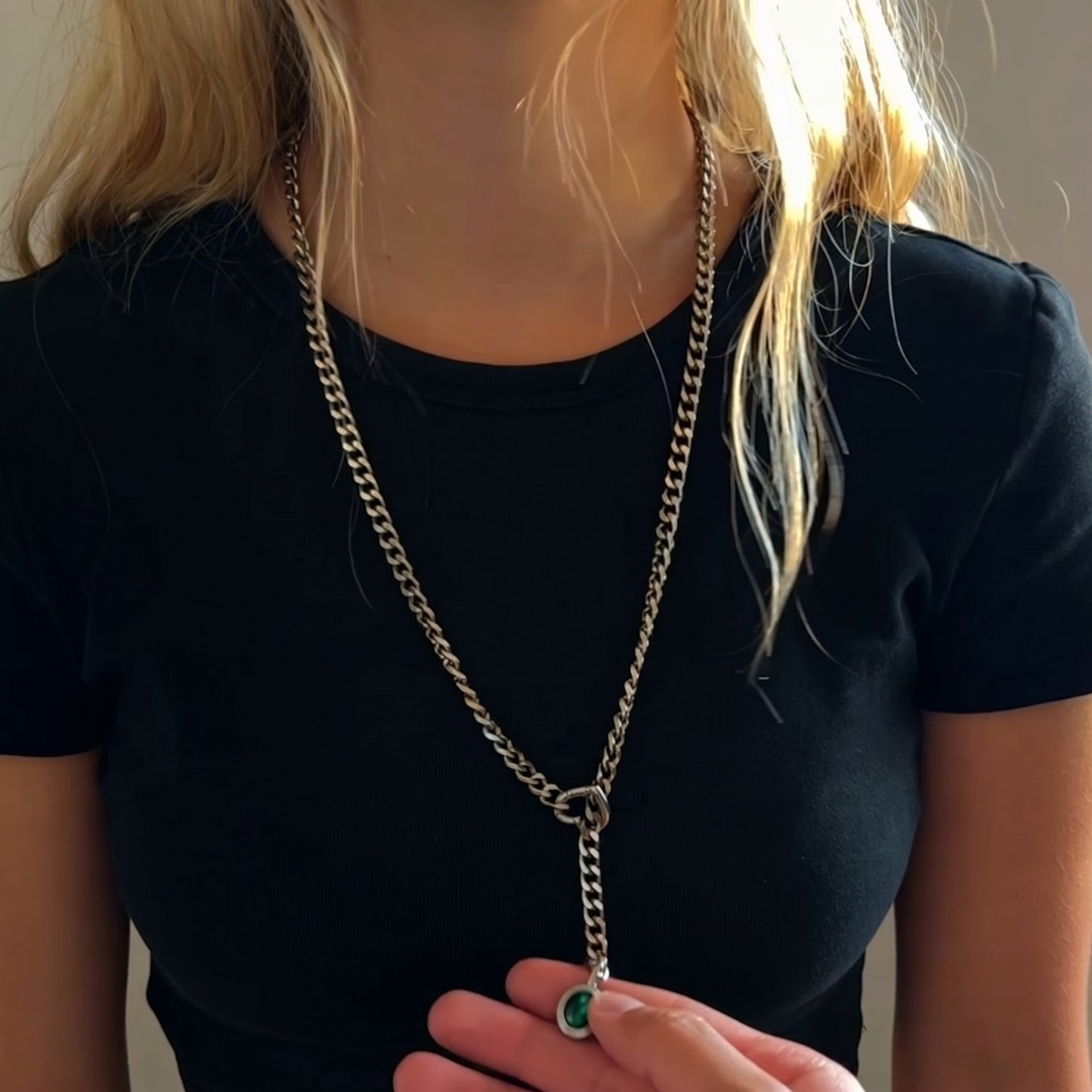 Crystal Green Charm Slip Chain Choker