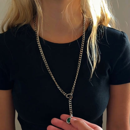 Crystal Green Charm Slip Chain Choker
