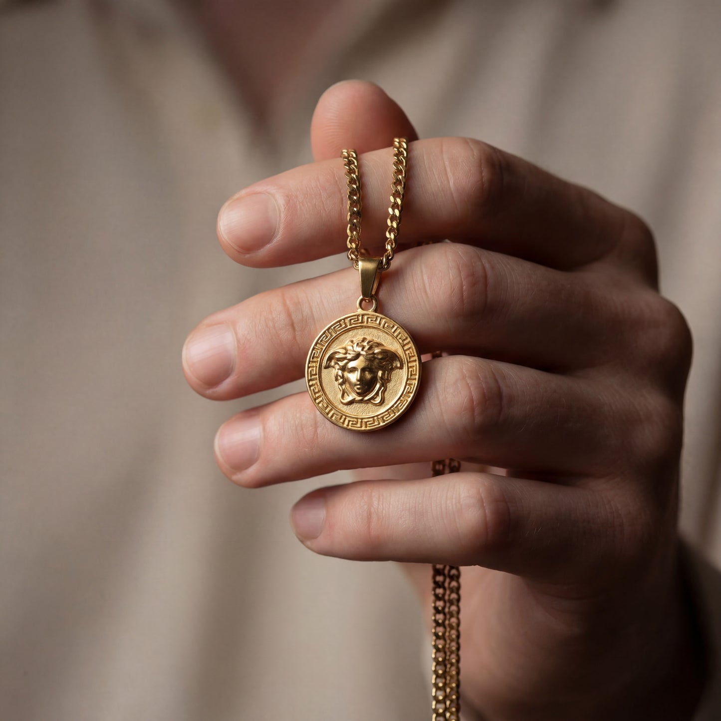 Gold Pendant Necklace - Medusa