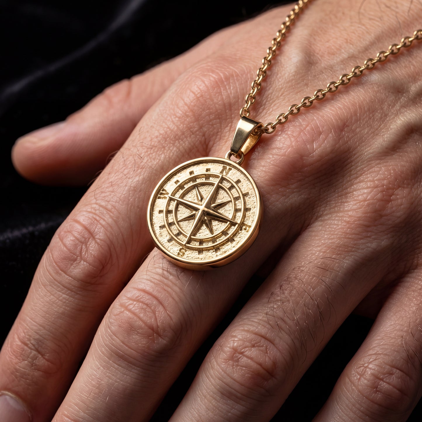 Gold Pendant Necklace - Compass