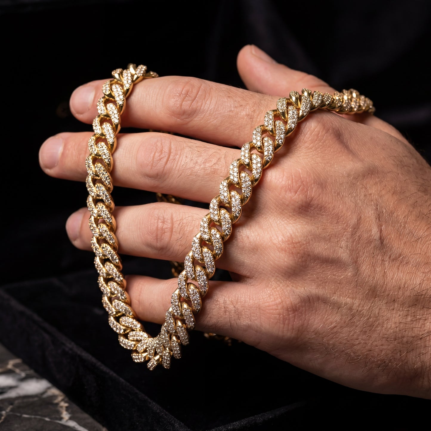 Gold Diamond Prong Link Chain Necklace - Cuban 14mm