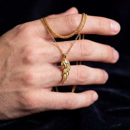 Gold Pendant Necklace - Angel Wing