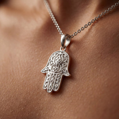 Silver Hamsa Hand Pendant Necklace