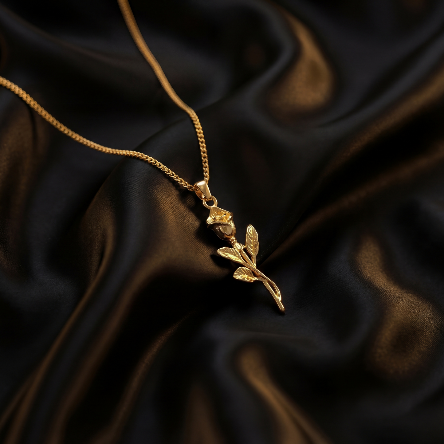 Rose Pendant Necklace - 18K Gold Plated