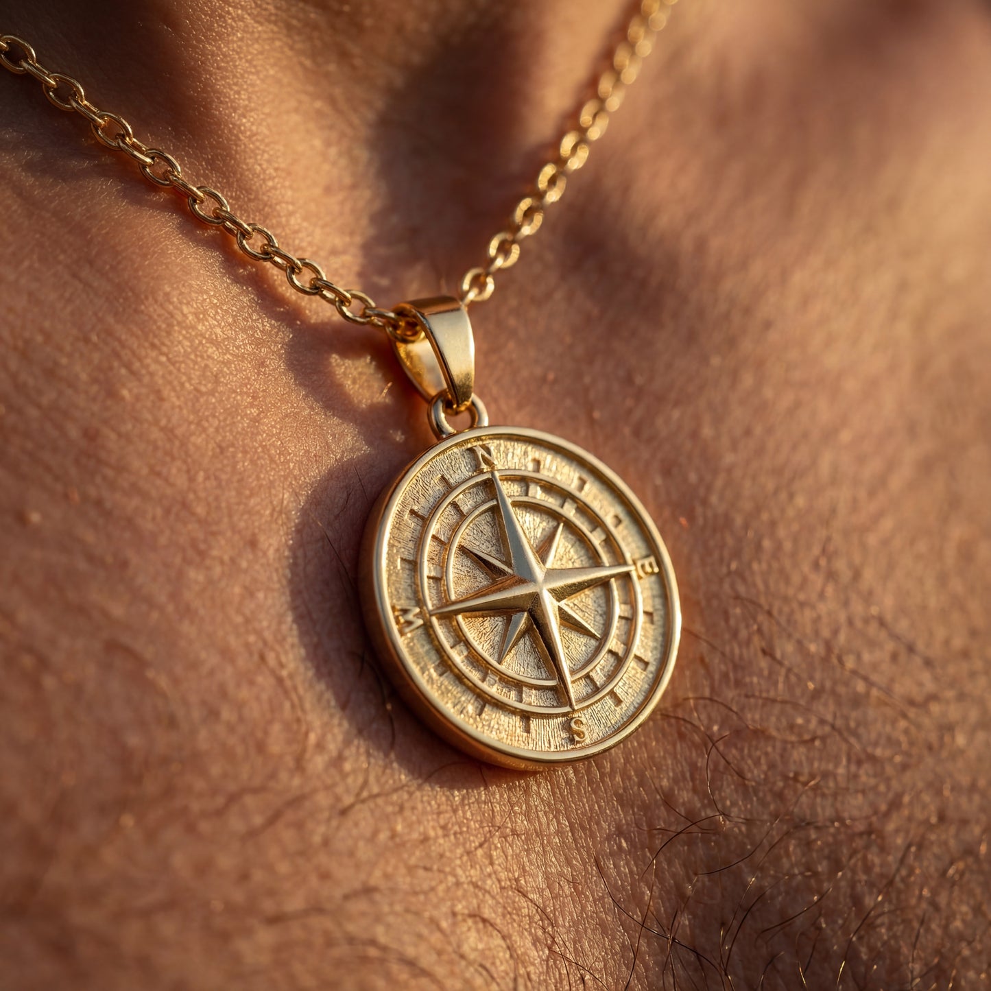 Gold Pendant Necklace - Compass