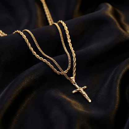 Gold Set - Crucifix and 5mm Rope Chain Necklace