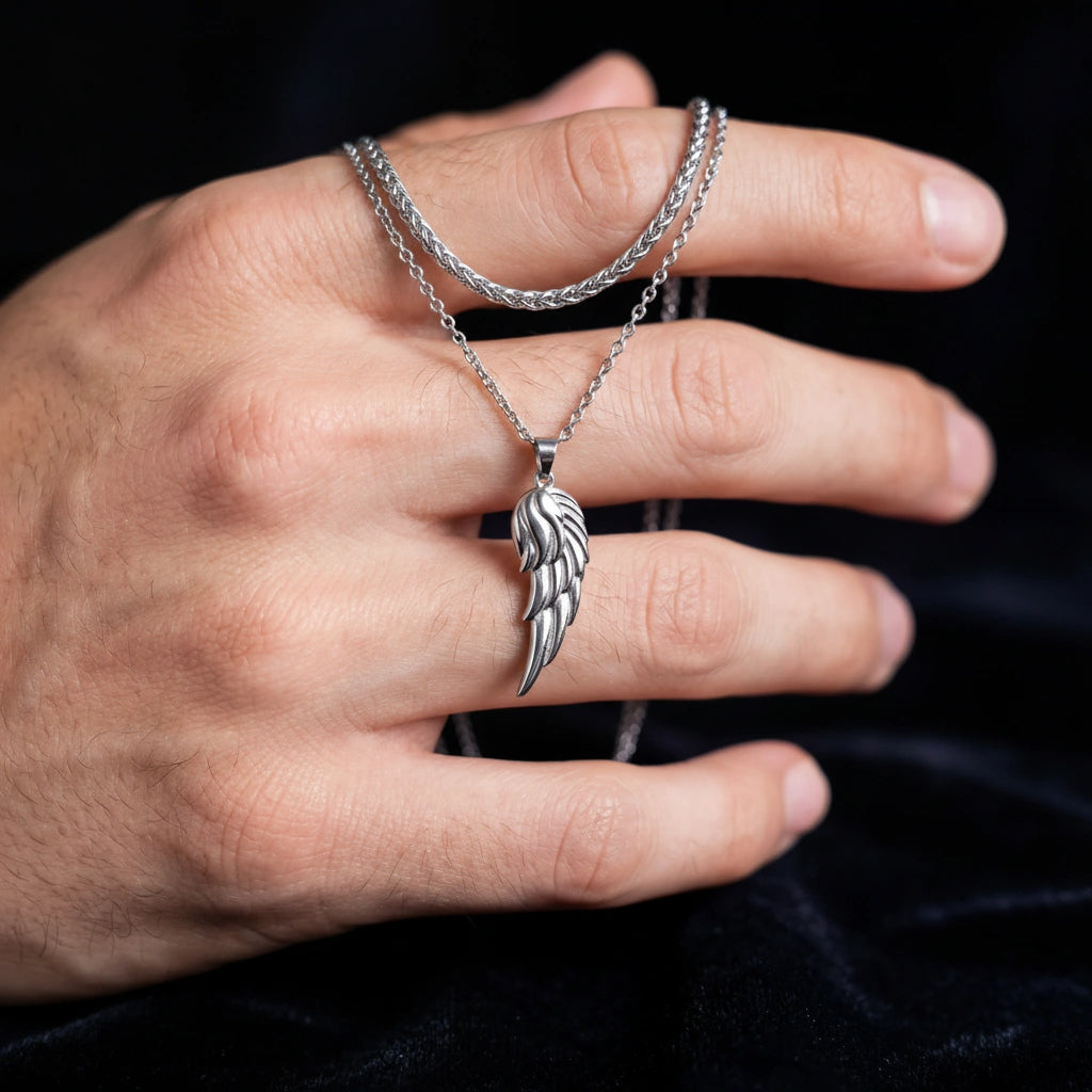 Silver Set - Wing and 5mm Rope Chain Necklace