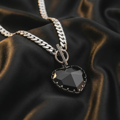 Heart Black Glass Pendant Choker