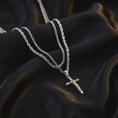 SILVER SET - CRUCIFIX AND 3MM ROPE CHAIN NECKLACE