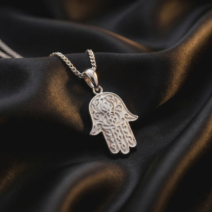 Silver Hamsa Hand Pendant Necklace