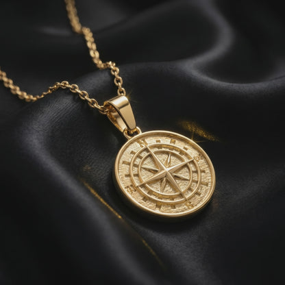 Gold Pendant Necklace - Compass