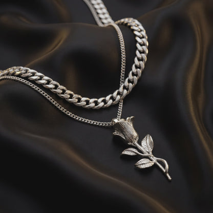 Rose Pendant Necklace - Silver Plated