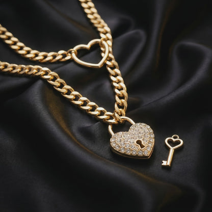 Bazel heart Lock & Key Chain Choker