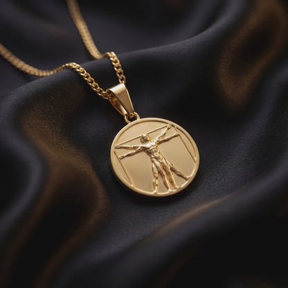 Gold Vitruvian Man Pendant Necklace
