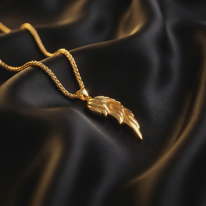 Gold Pendant Necklace - Angel Wing