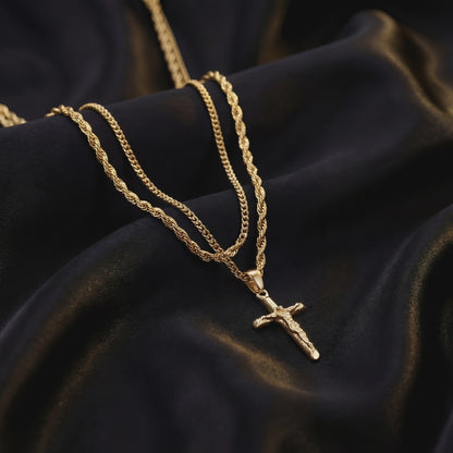 Gold Set - Crucifix and 5mm Rope Chain Necklace